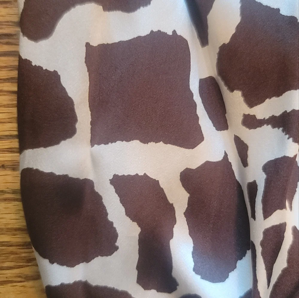 Animal Print Satin Scarf - Brown & Cream